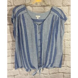 J Jill Coastal Linen Blend Sleeveless Button Tie Front Shirt Womens Size Large